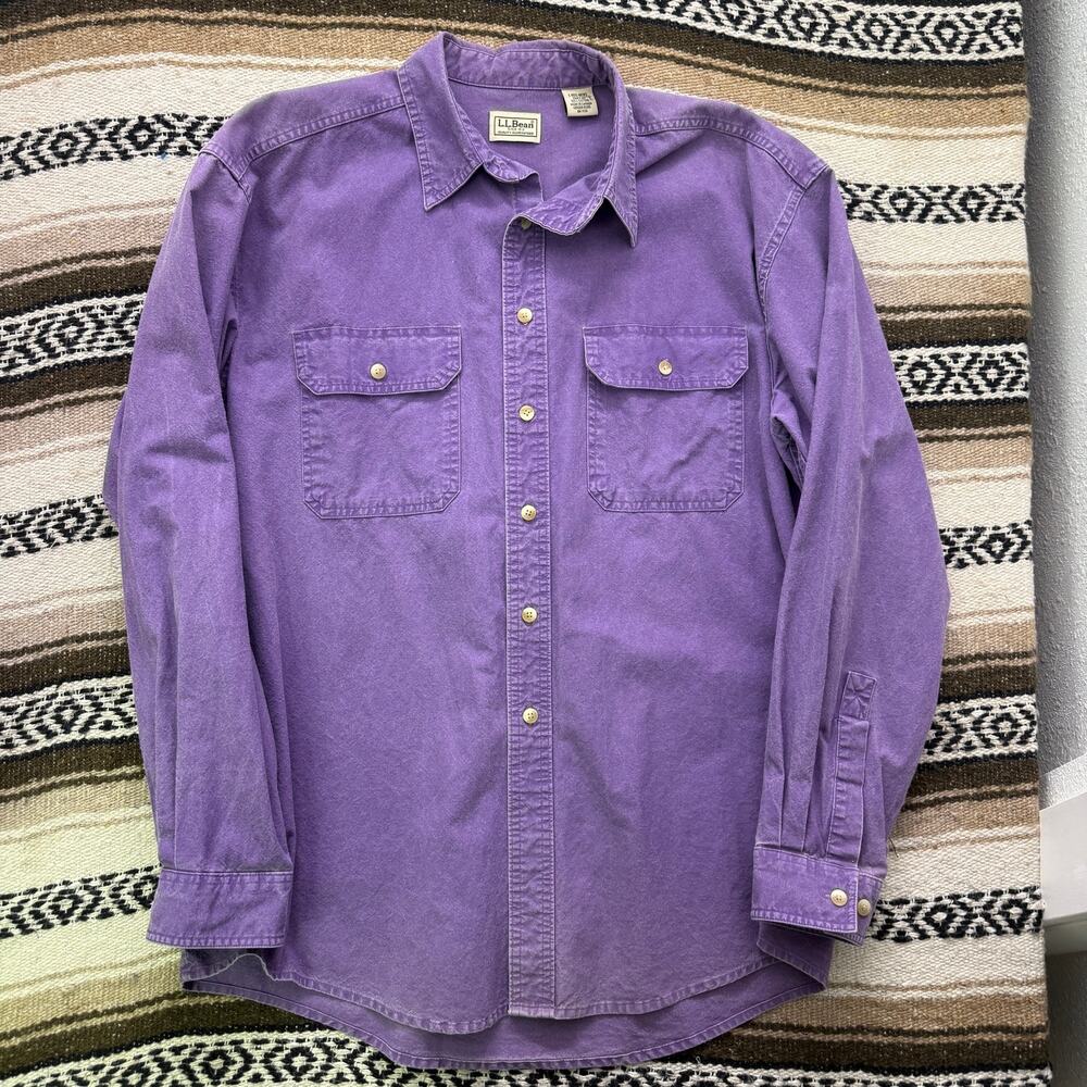 Men's Vintage L.L. Bean Mountain Purple Cotton Button Up Long Sleeve Shirt Sz L